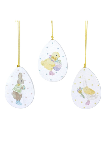 Bunny, Chick, And Goose Wooden Egg Decoration - Gisela Graham